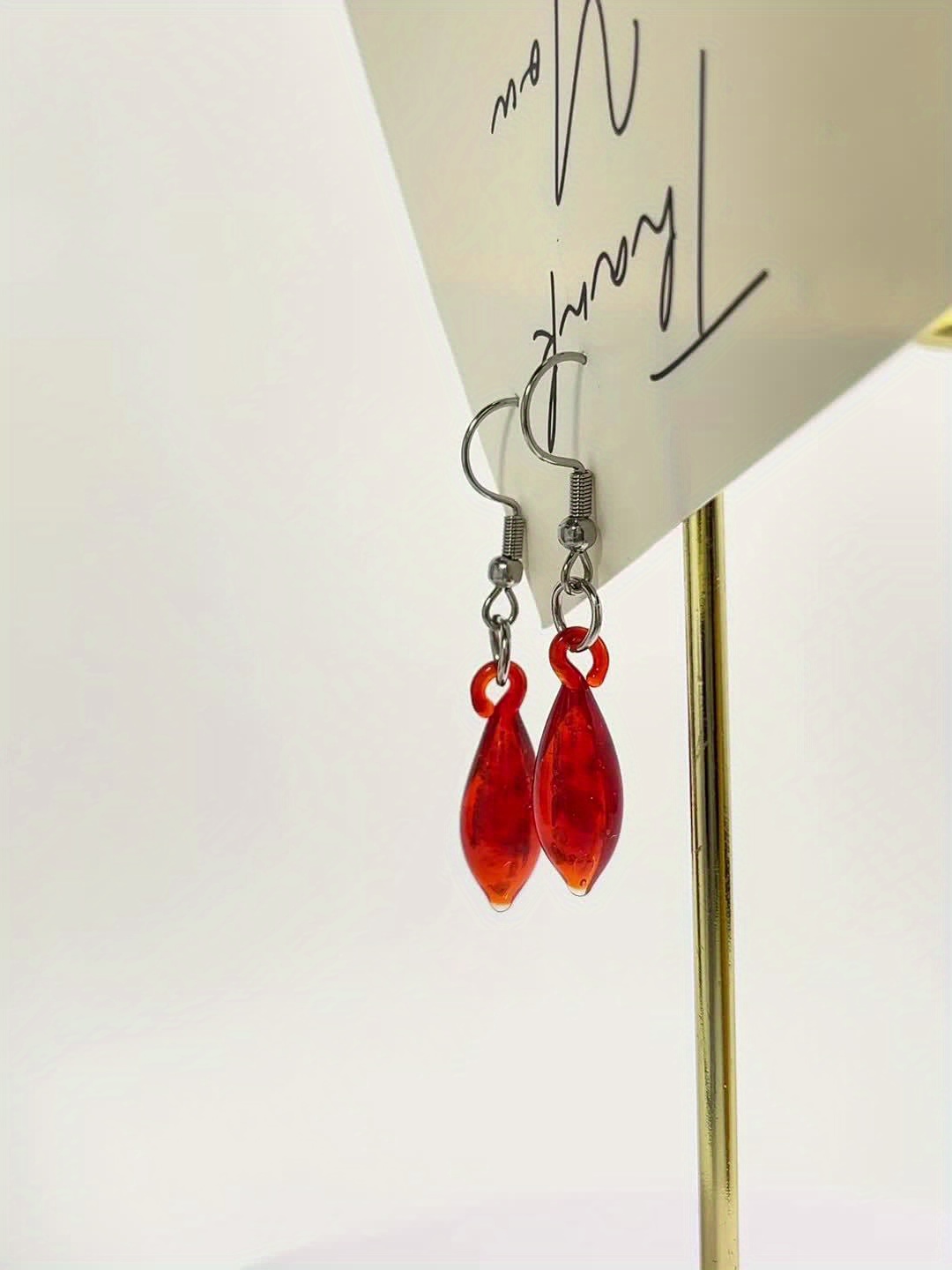 Women's Unique Teardrop Glass Pendant Earrings, Handmade